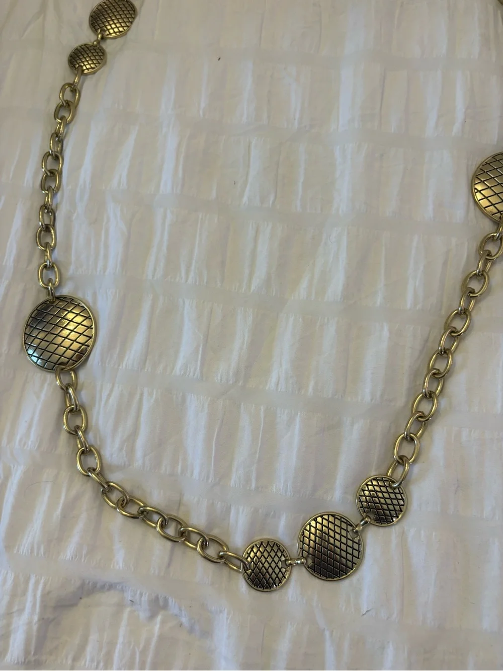 Vintage Gold Disc Chain Belt Textured Medallion Statement Belt